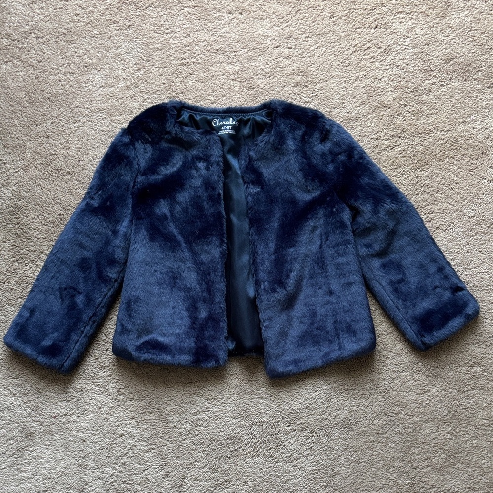 Cherokee Navy Faux Fur Kids Jacket